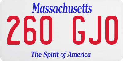 MA license plate 260GJ0