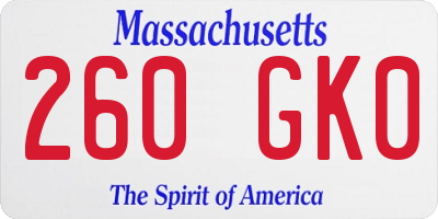 MA license plate 260GK0