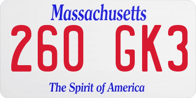 MA license plate 260GK3