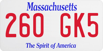 MA license plate 260GK5