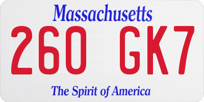 MA license plate 260GK7