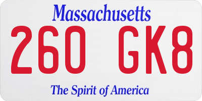 MA license plate 260GK8