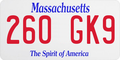 MA license plate 260GK9