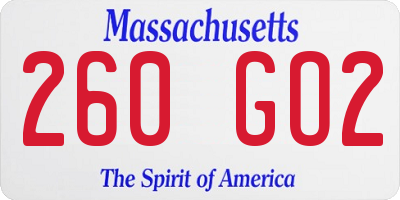MA license plate 260GO2