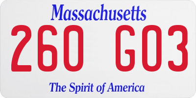 MA license plate 260GO3