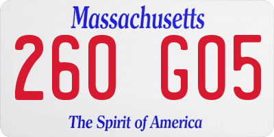 MA license plate 260GO5