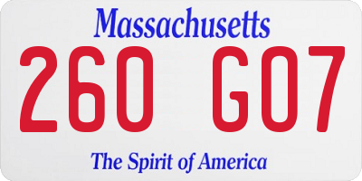 MA license plate 260GO7