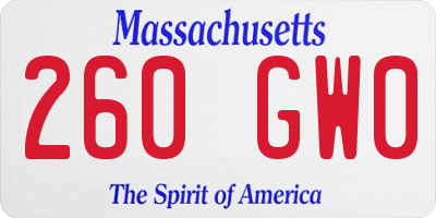 MA license plate 260GW0