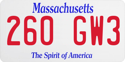MA license plate 260GW3