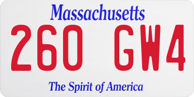 MA license plate 260GW4