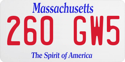 MA license plate 260GW5