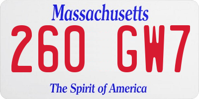 MA license plate 260GW7