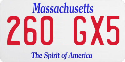 MA license plate 260GX5