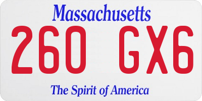 MA license plate 260GX6