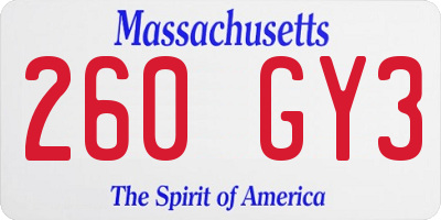 MA license plate 260GY3