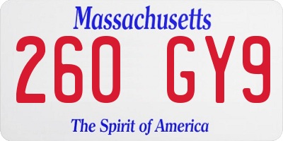 MA license plate 260GY9