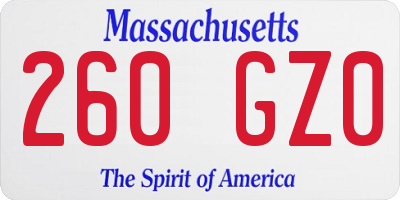MA license plate 260GZ0