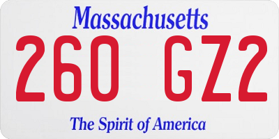 MA license plate 260GZ2