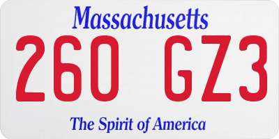 MA license plate 260GZ3