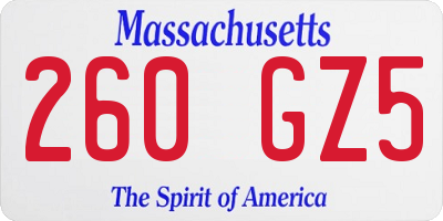 MA license plate 260GZ5
