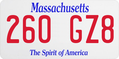 MA license plate 260GZ8