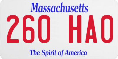 MA license plate 260HA0