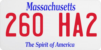 MA license plate 260HA2