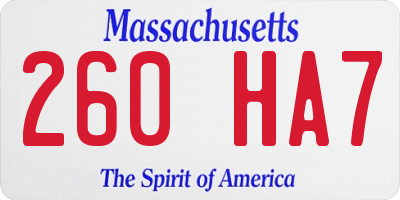 MA license plate 260HA7