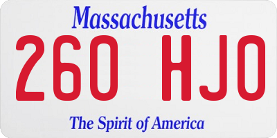 MA license plate 260HJ0