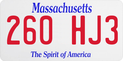 MA license plate 260HJ3