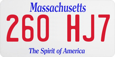 MA license plate 260HJ7