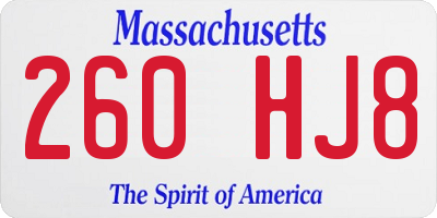MA license plate 260HJ8