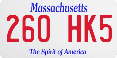 MA license plate 260HK5