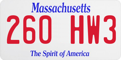 MA license plate 260HW3