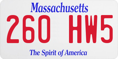 MA license plate 260HW5