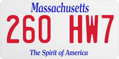 MA license plate 260HW7