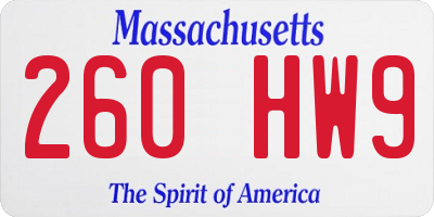MA license plate 260HW9