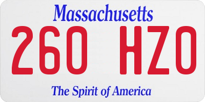 MA license plate 260HZ0