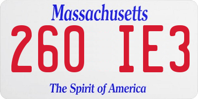 MA license plate 260IE3