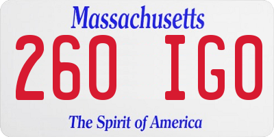 MA license plate 260IG0