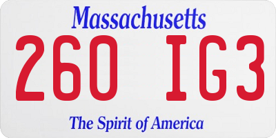 MA license plate 260IG3
