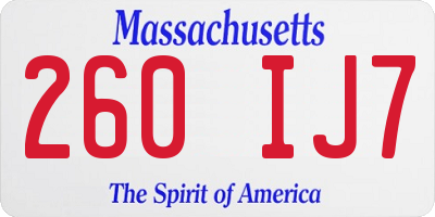 MA license plate 260IJ7