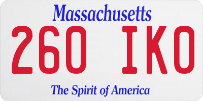 MA license plate 260IK0