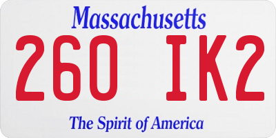 MA license plate 260IK2