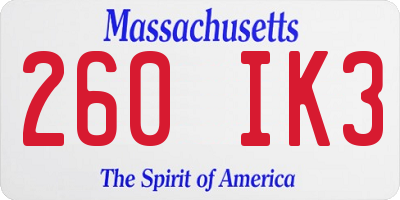 MA license plate 260IK3