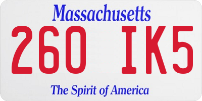 MA license plate 260IK5