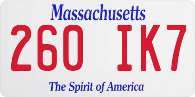 MA license plate 260IK7