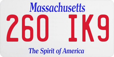 MA license plate 260IK9