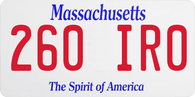 MA license plate 260IR0