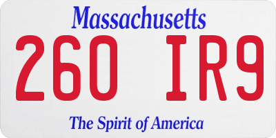 MA license plate 260IR9